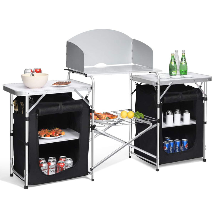 Giantex Folding Camping Kitchen Table w/ 2 Storage Organizer