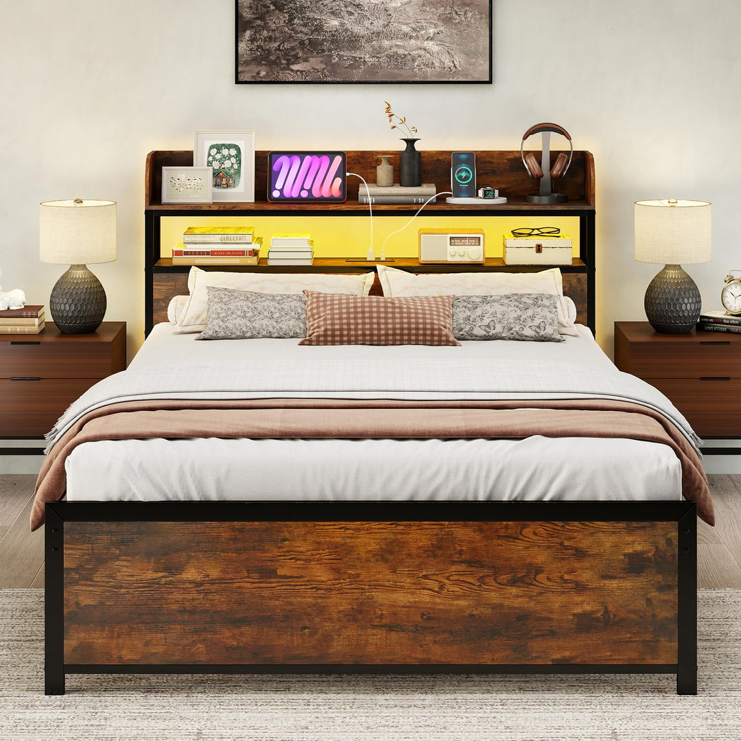Giantex Metal Platform Bed Frame with Storage Headboard