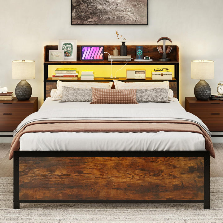Giantex Metal Platform Bed Frame with Storage Headboard