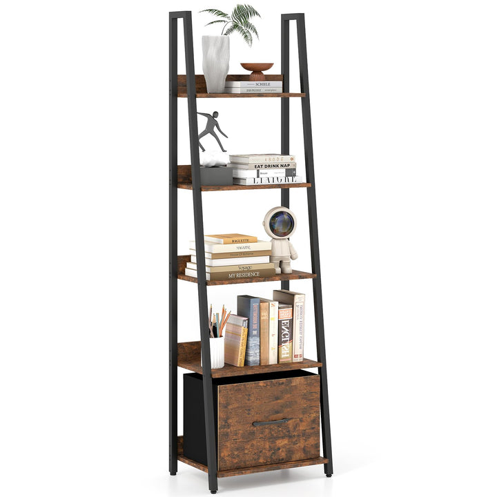 Giantex 5-Tier Industrial Ladder Bookshelf with Removable Fabric Drawer (1/2)
