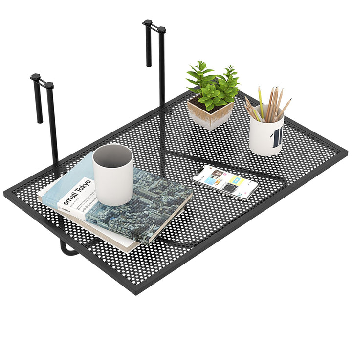 Giantex Balcony Table, Folding Outdoor Side Table for Railings Up to 2.4" Thick, Space-saving Railing Serving Table with Metal Frame