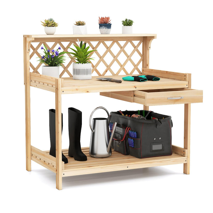 Giantex Wood Potting Table with 3 Tier Shelves