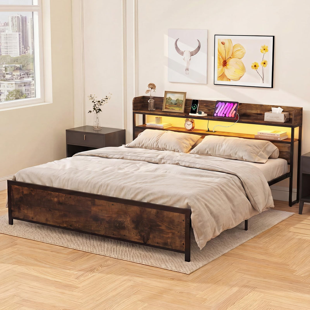 Giantex King Size Bed Frame with Storage Headboard