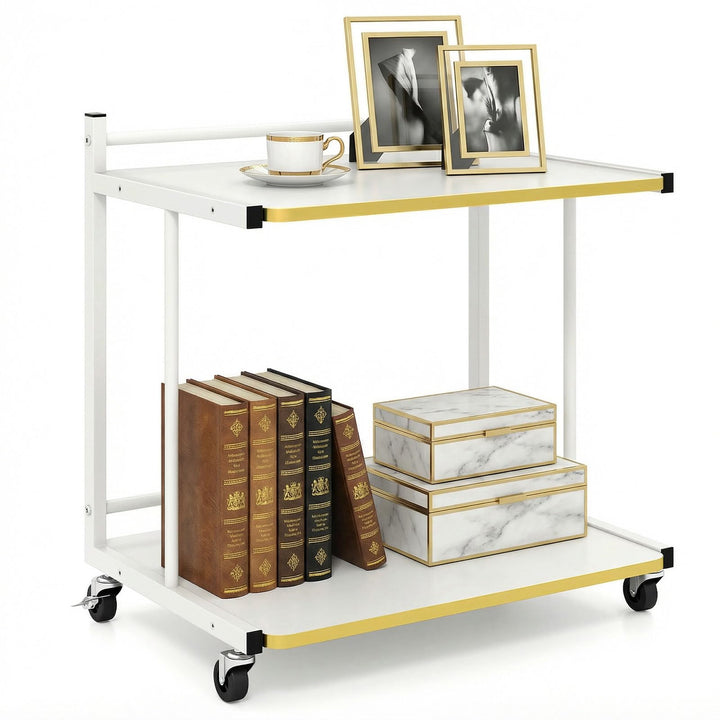 Giantex Mobile C-Shaped End Table - 2-Tier Sofa Couch Bed Side Table w/Open Storage Shelves & Golden Edge Banding