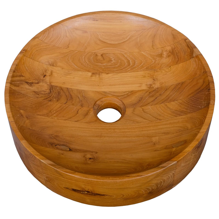 Giantex Teak Wood Vessel Sink - Bathroom Washbasin with Smooth Finish, 2.5” Drain Hole for 1 5/8" Drainage (16” x 16” x 4”)