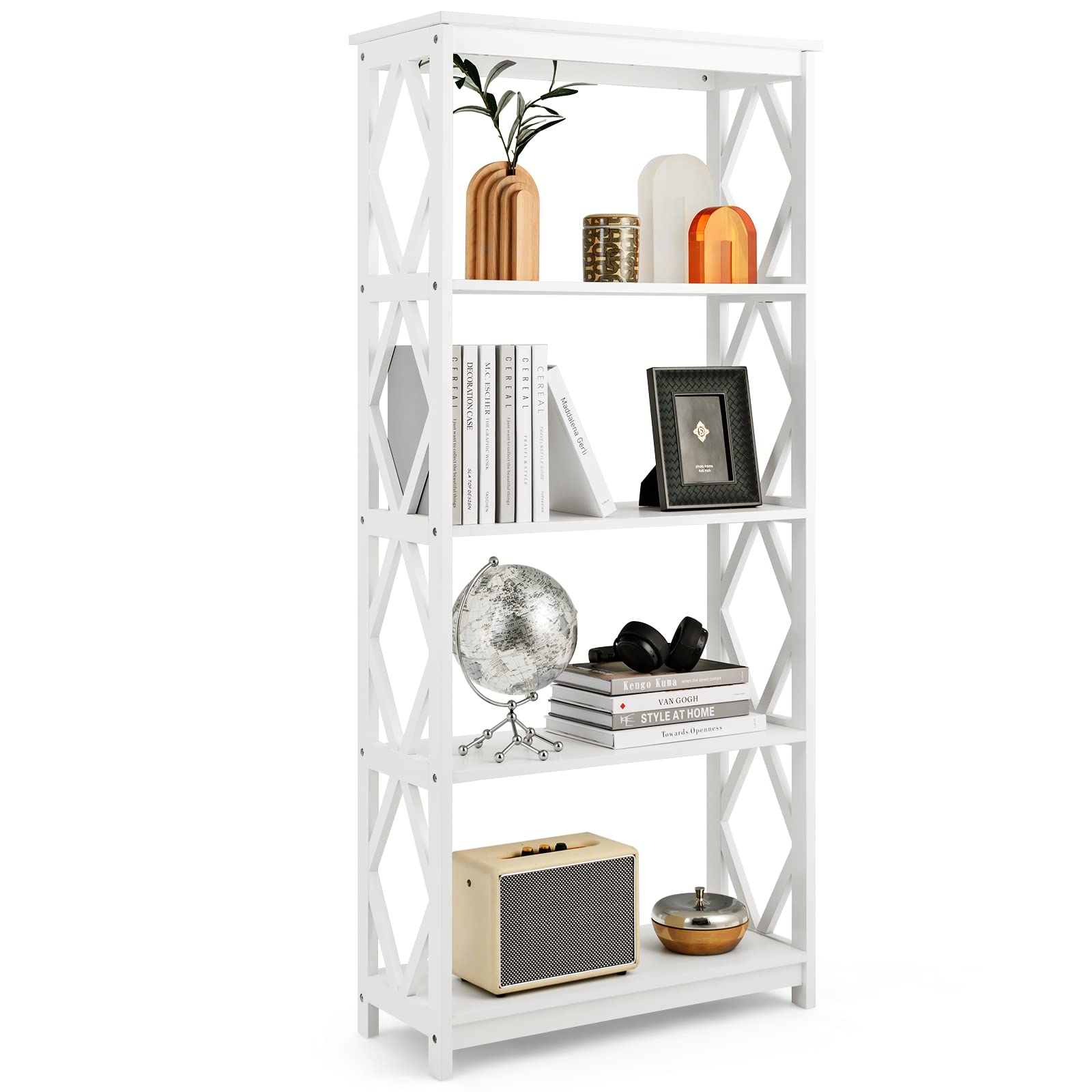 Giantex 5-Tier 61" Tall Wooden Bookshelf - Modern Freestanding Open Shelving Storage Display Shelf
