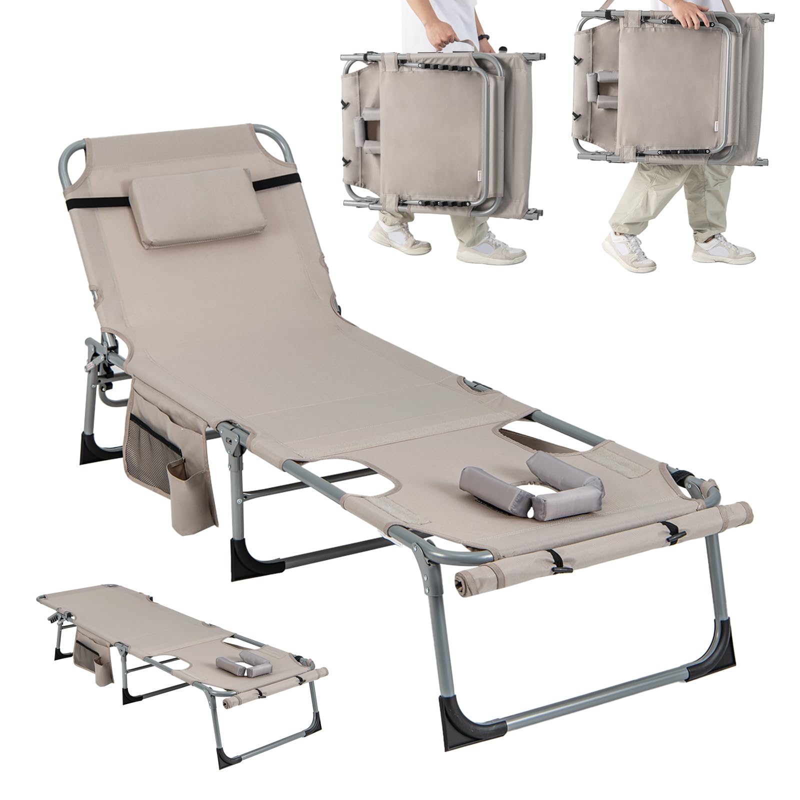 Giantex Folding Beach Tanning Chair - Outdoor Chaise Lounge Chair, 5-Position Adjustable Lounger with Face Hole