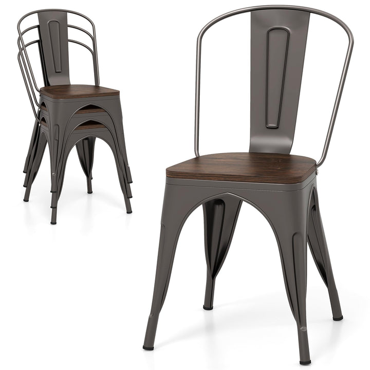 Giantex Metal Dining Chairs Set of 4, Stackable Kitchen Chairs with Wood Seat & Removable Backrest