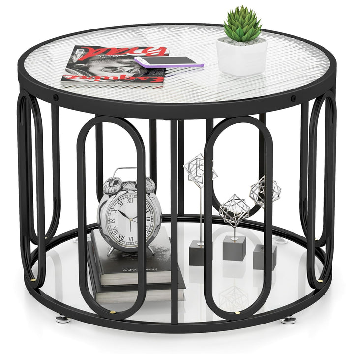 Giantex Small Round Glass Coffee Table, 24" Accent Side Sofa Tea Table with Tempered Glass Top & Oval Swivel Brackets