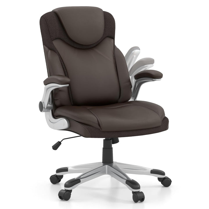 Giantex Executive Office Chair, PU Leather Ergonomic Desk Chair with Flip-up Armrests and Height Adjustable