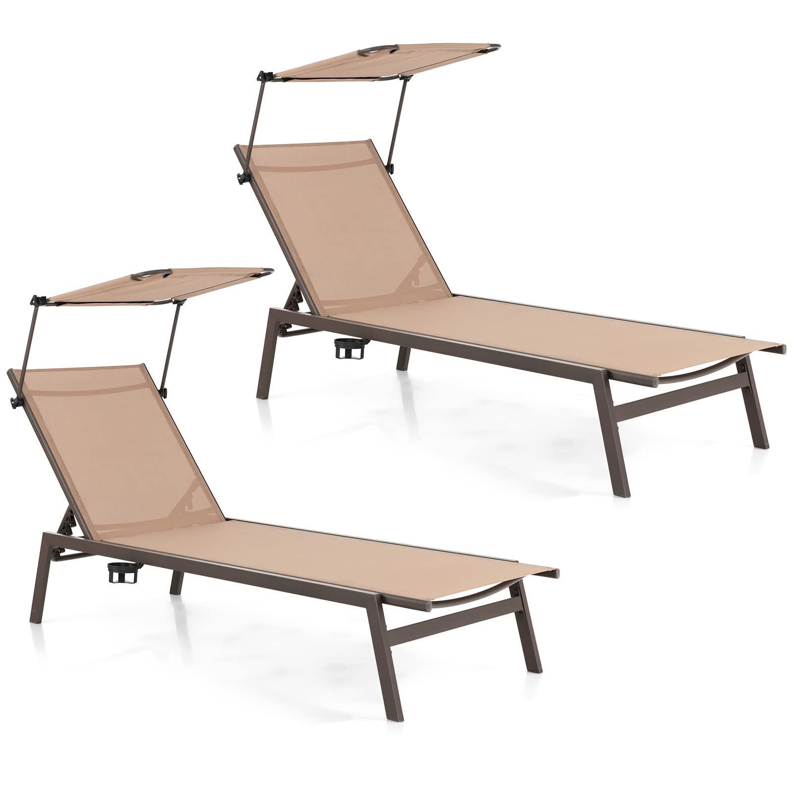 Outdoor Chaise Lounge Chair- Tanning Chair with Sunshade - Giantex
