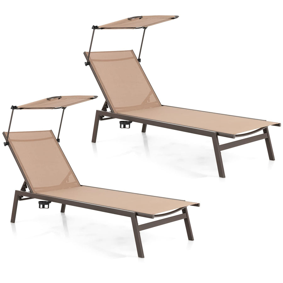 Outdoor Chaise Lounge Chair- Tanning Chair with Sunshade - Giantex