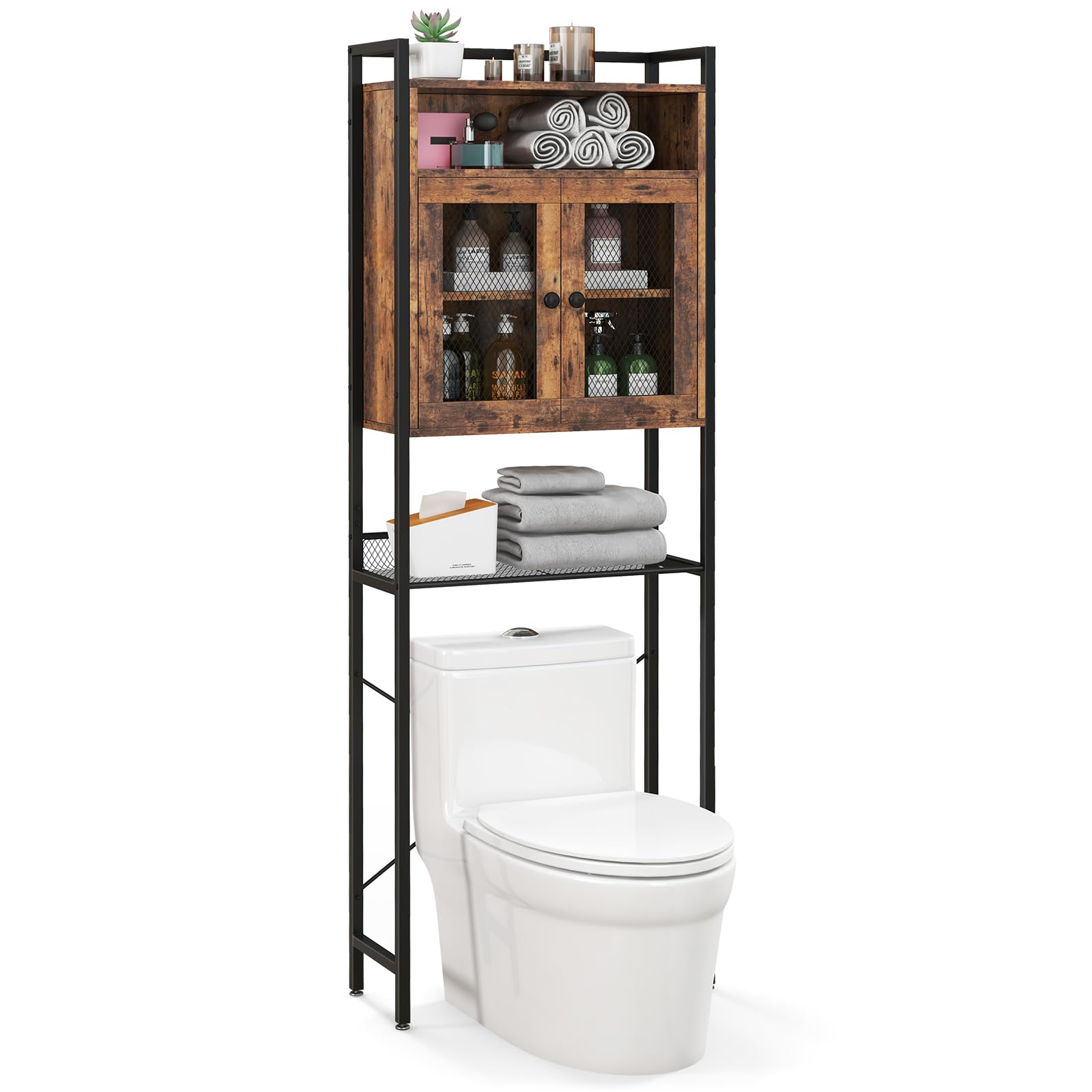 Giantex Over-The-Toilet Storage Cabinet, Bathroom Storage Organizer Above Toilet with Heavy-Duty Metal Frame