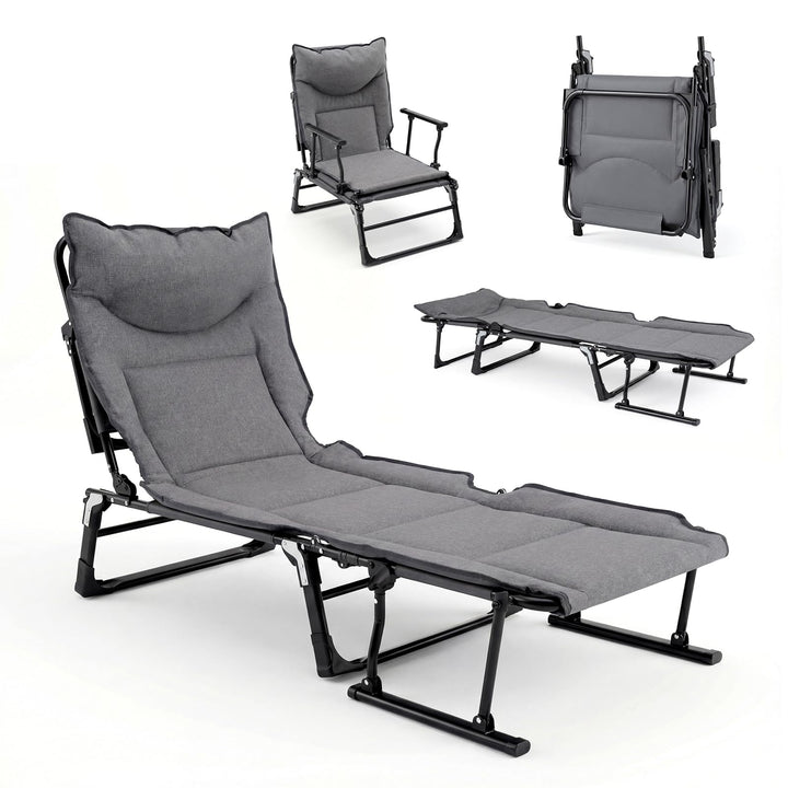 Giantex Folding Patio Lounge Chair with Pad 3-in-1 Portable Chaise Lounge