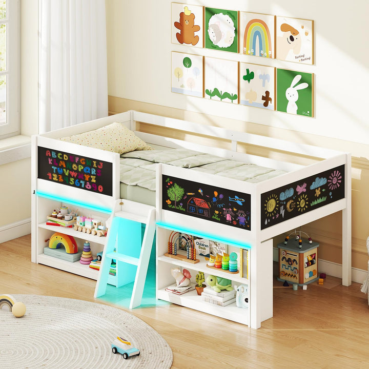 Giantex Low Loft Bed with Storage 2 Bookcases and Play Space