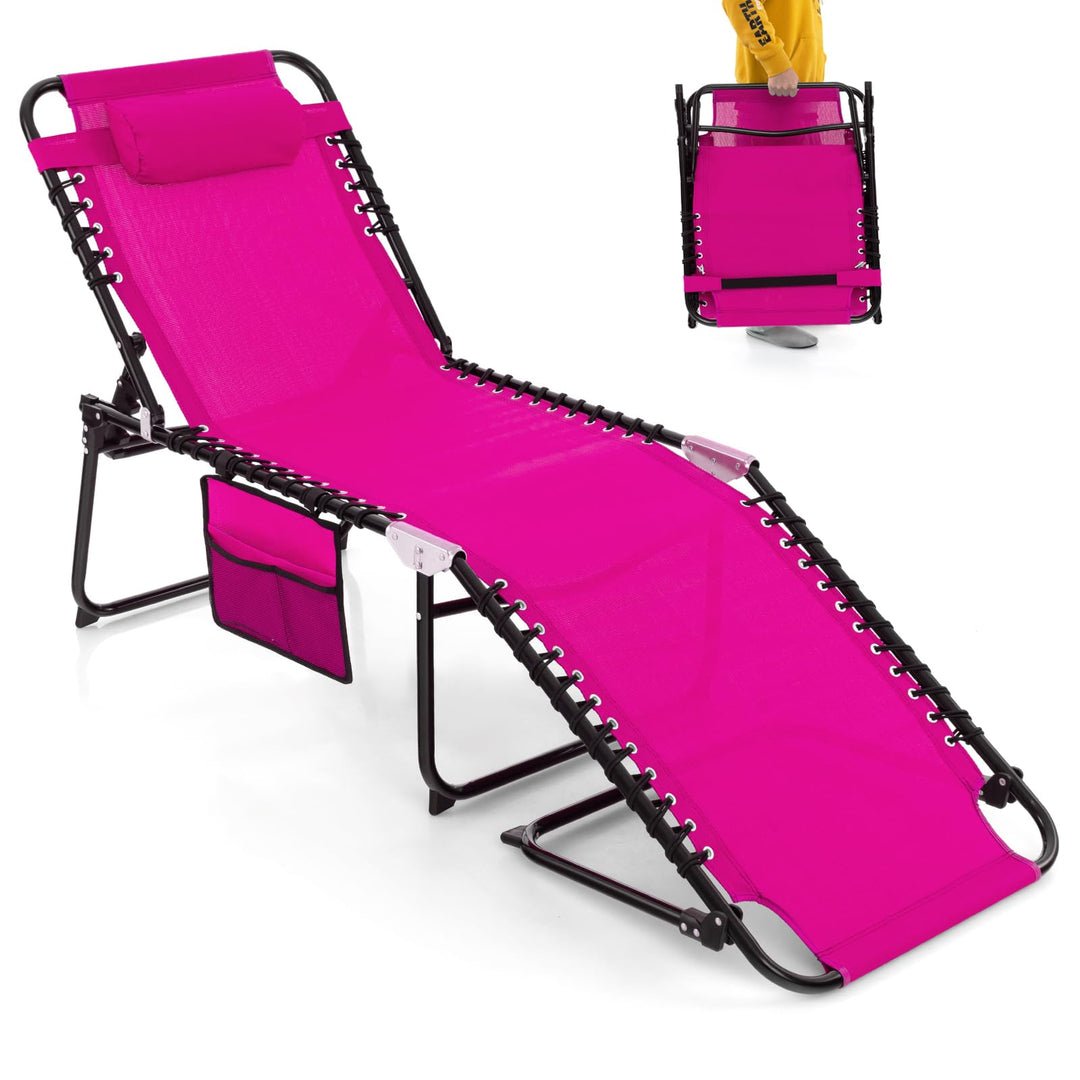 Folding Chaise Lounge Chair, Adjustable Beach Chair, Folding Patio Recliner
