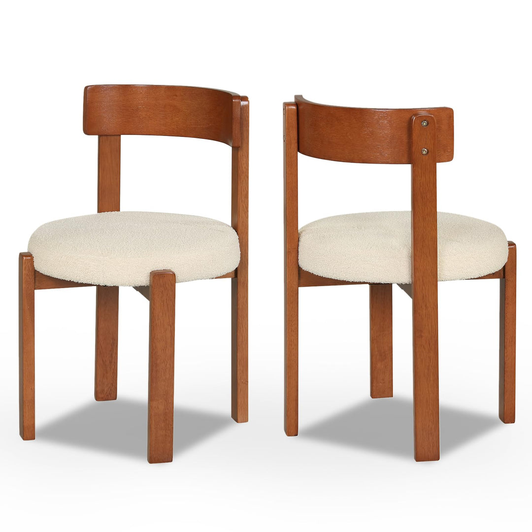 Giantex Wooden Dining Chairs Set of 2/4 Teddy Fleece Upholstered Boucle Kitchen Chair w/Curved Backrest