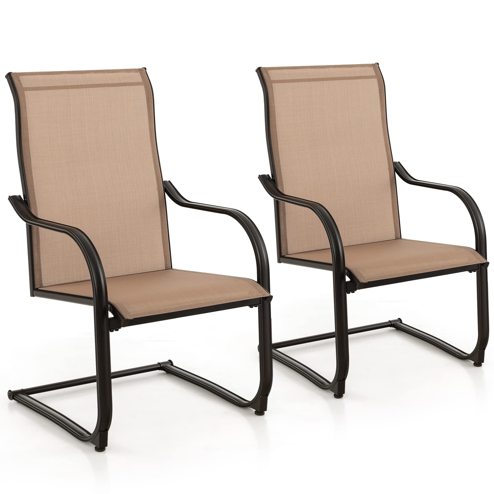 Giantex Patio Chairs Set of 2, High Back Outdoor Chairs w/Sled Base, All Weather Fabric
