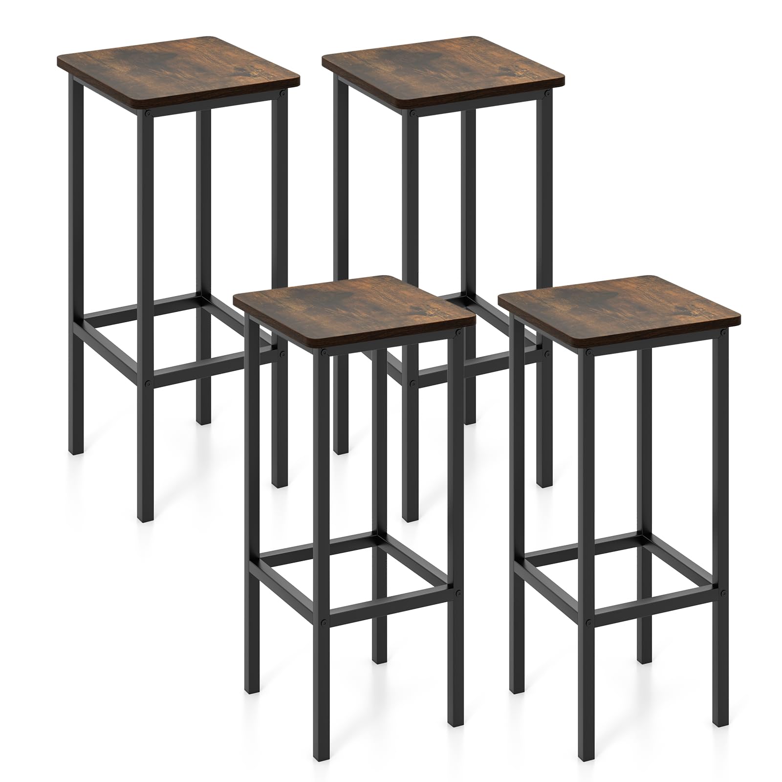 Giantex Bar Stools Set of 4, 26" Backless Barstools with Metal Legs & Footrest, Breakfast Bar Dining Chairs