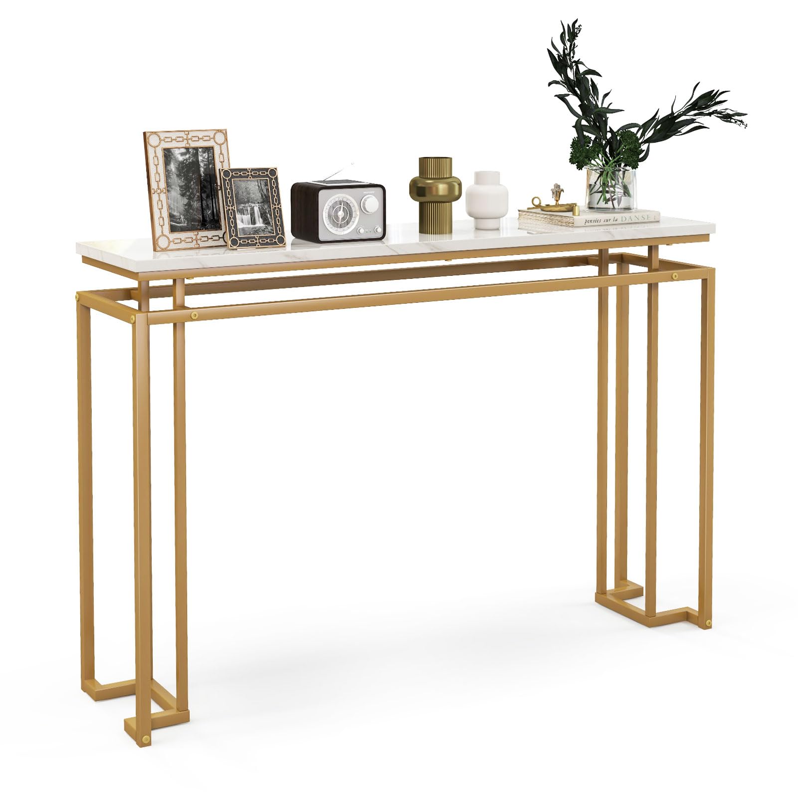 Giantex 47" Entryway Console Table - Modern Hallway Table w/Gold Metal Frame & Anti-toppling Kit