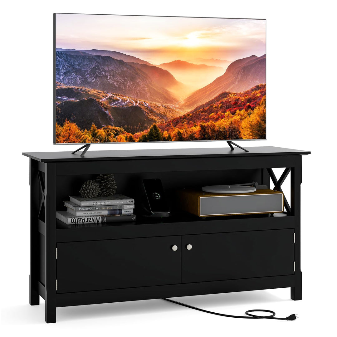 Giantex TV Stand with Power Outlet for TVs up to 50 Inch, Entertainment Center with 2-Door Cabinet