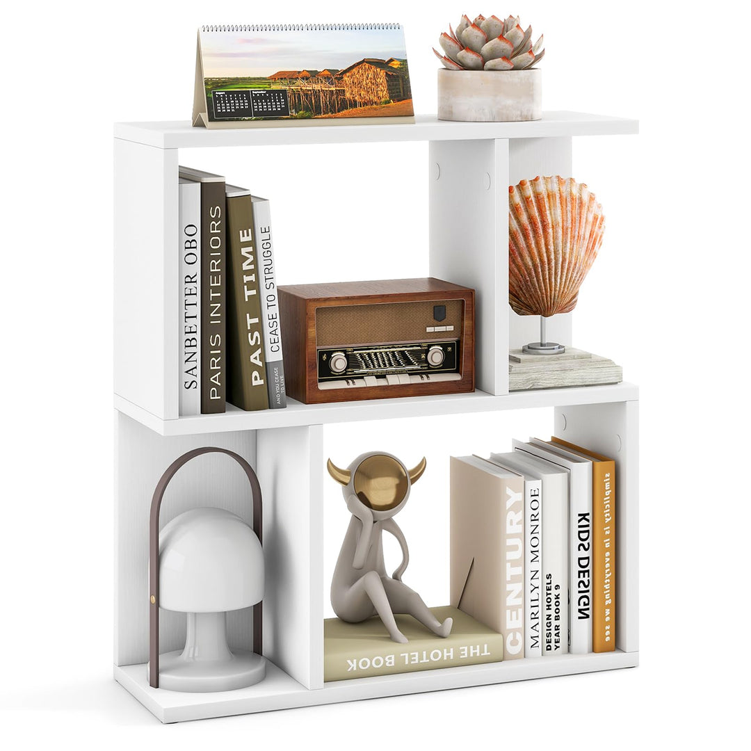 Giantex 3-Tier S-Shaped Bookshelf, Modern Geometric Bookcase, Freestanding Display Shelf for Small Space
