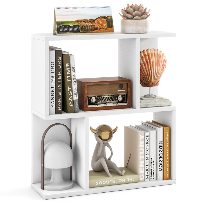 Giantex 3-Tier S-Shaped Bookshelf, Modern Geometric Bookcase, Freestanding Display Shelf for Small Space