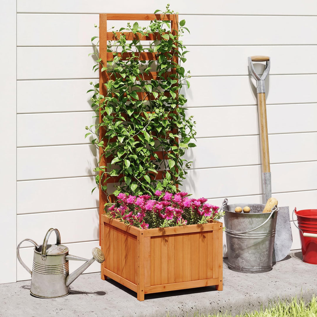 Giantex Wood Raised Garden Bed with Trellis