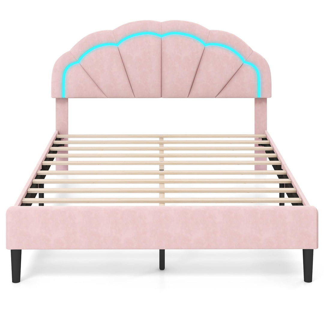 Giantex Full Size LED Bed Frame, Velvet Upholstered Full Platform Bed with Adjustable Cloud Headboard