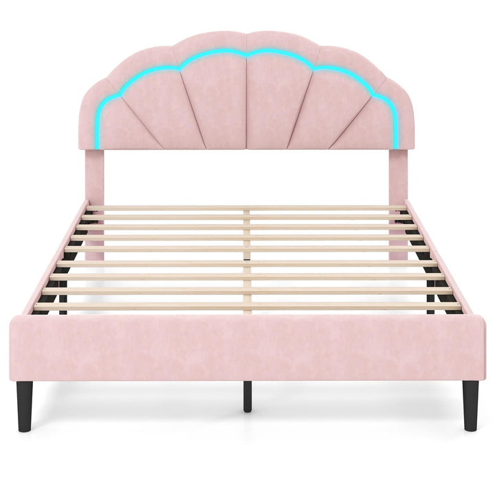 Giantex Full Size LED Bed Frame, Velvet Upholstered Full Platform Bed with Adjustable Cloud Headboard