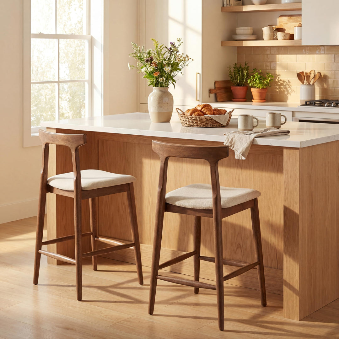 GIANTEX 24" Rustic Farmhouse Barstools w/Upholstered Cushioned Seats (2/4)