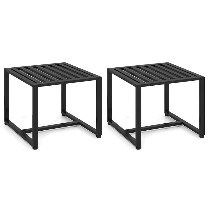 Set of 2 Metal End Tables with Slatted Tabletop
