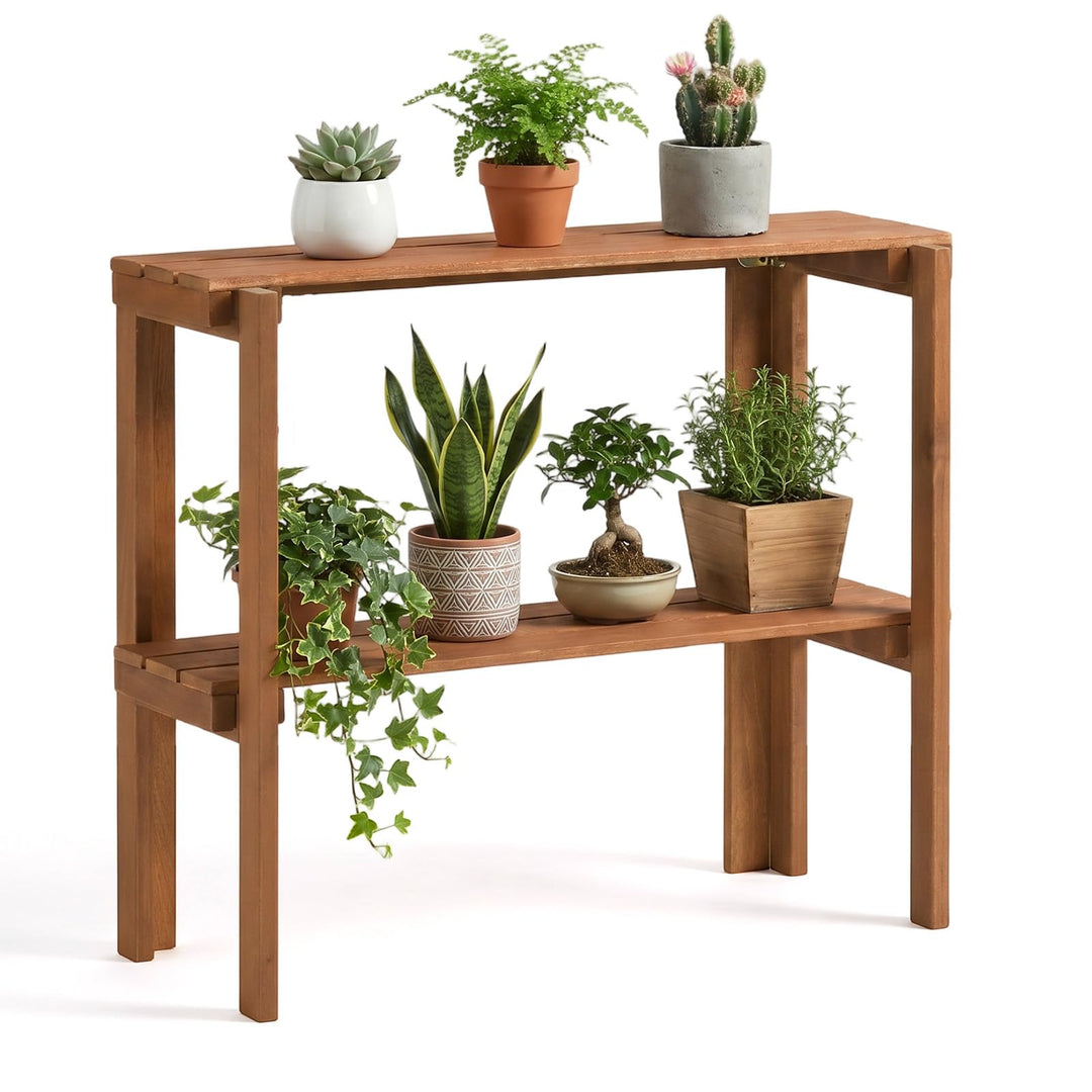 Giantex 2-Tier Solid Wood Foldable Plant Shelf