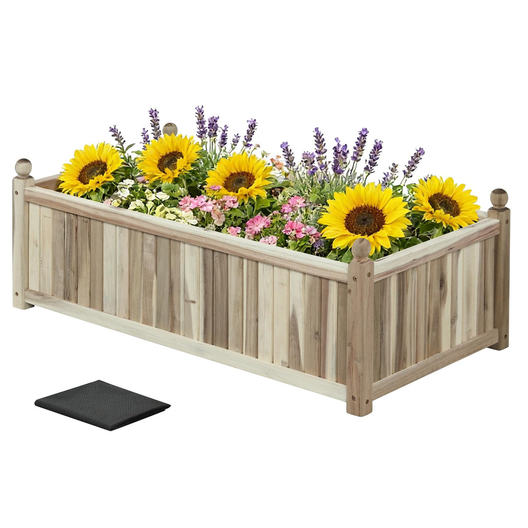 Giantex Wooden Raised Garden Bed Natural Acacia Wood Rectangular Planter Box with Liner