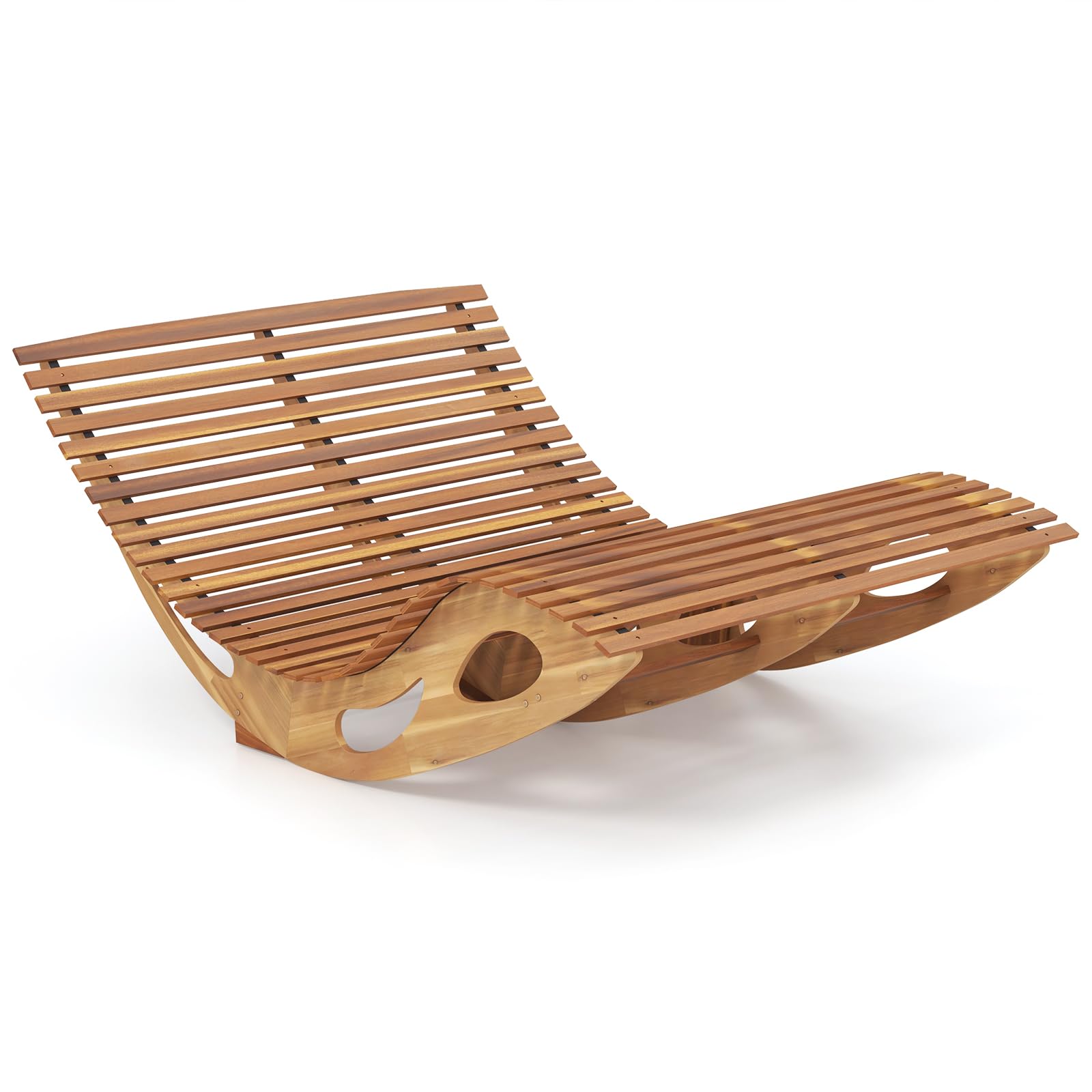 Giantex Extra-Large Dual Outdoor Rocking Chair, Acacia Wood Patio Loun ...