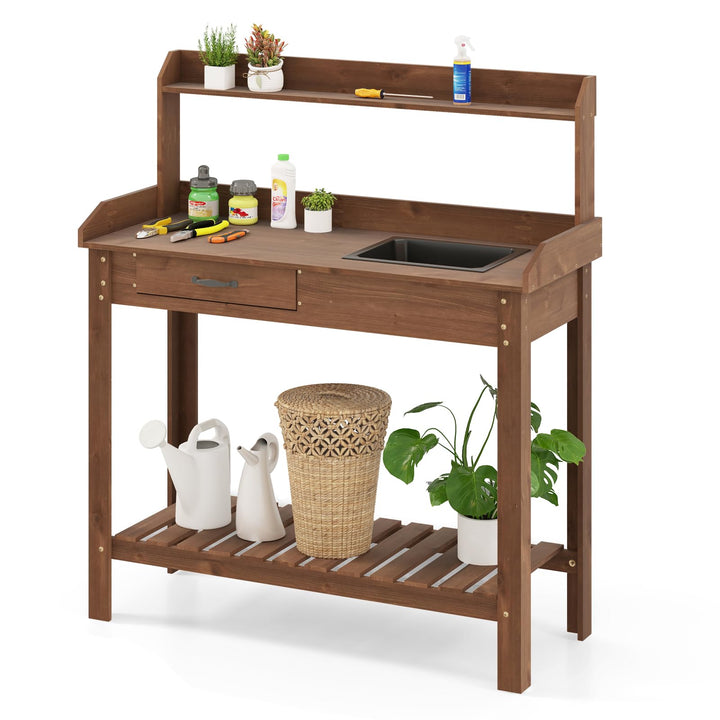 Giantex Wood Potting Bench Table