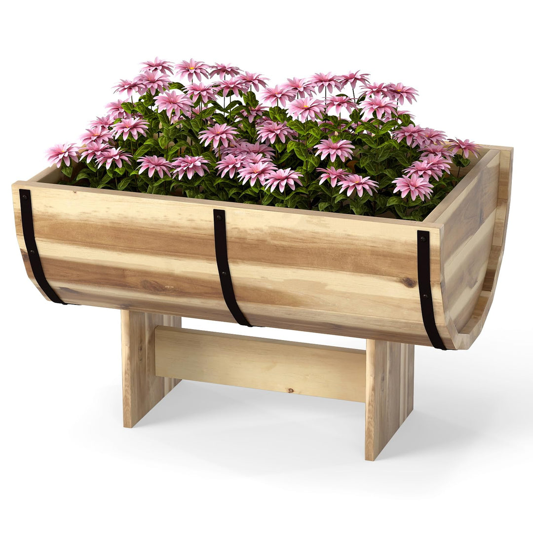 Giantex Half Barrel Raised Garden Bed for Flower Vegetable Fruit