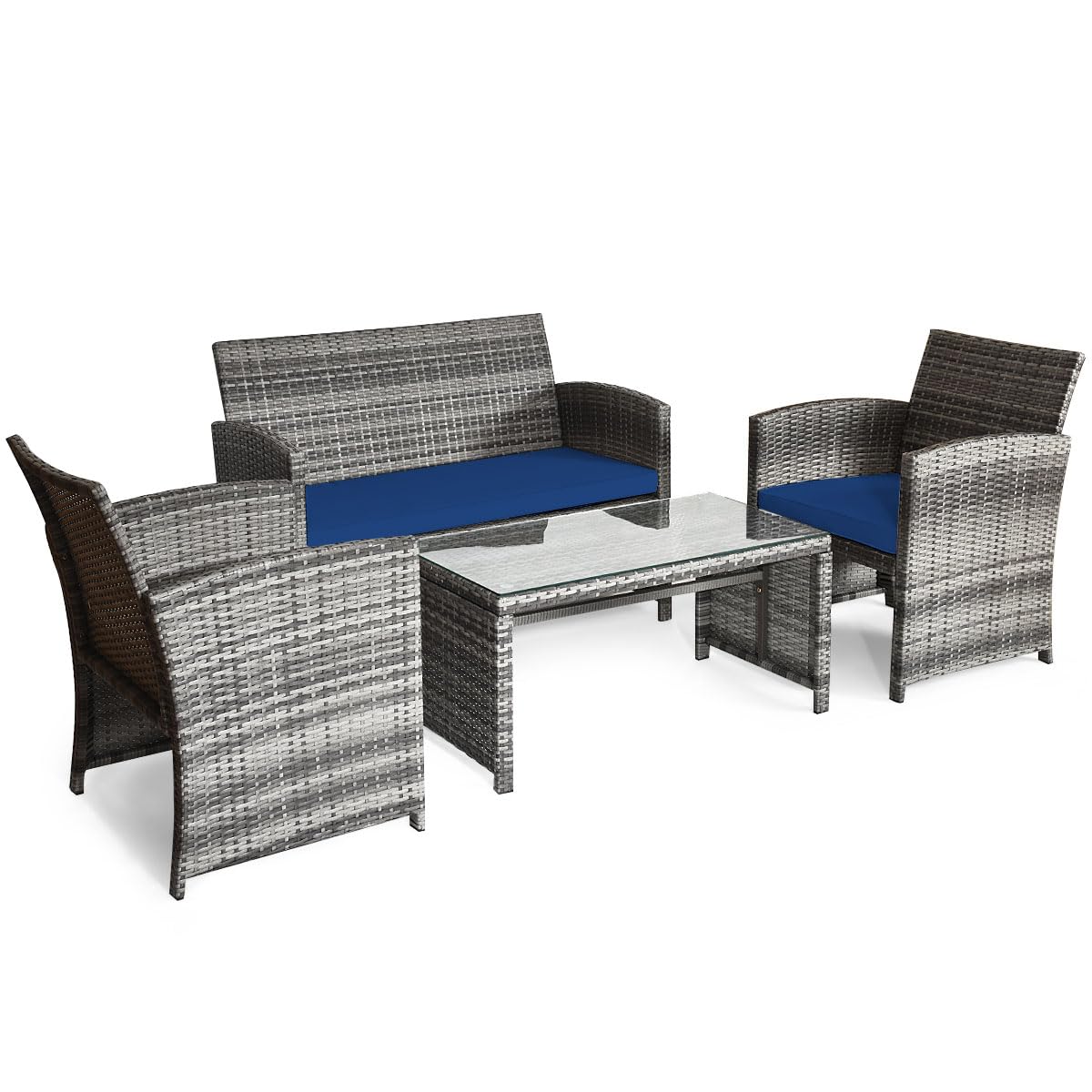 Giantex 4 Pc Rattan Patio Furniture Garden Lawn Sofa Cushioned Seat Mix Gray Wicker Conversation Sets