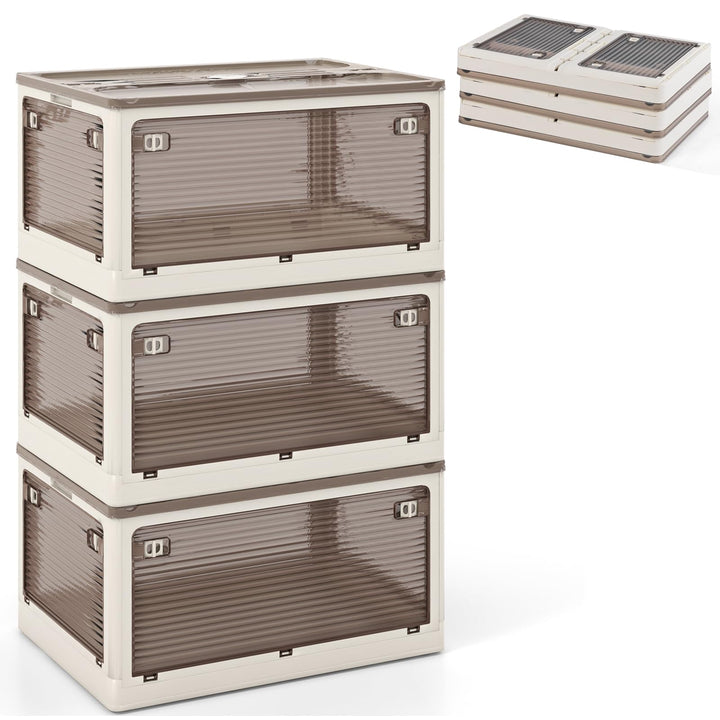 Giantex Storage Bins with Lids and Hidden Wheels, 3/6 Pack Stackable Collapsible Storage Boxes with 5 Opening Doors