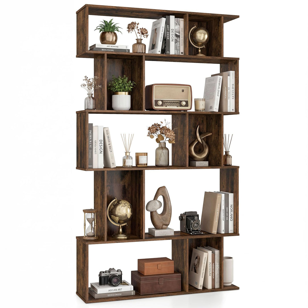 Giantex Geometric Bookshelf 5-Tier Bookcase with Open Shelves and Closed-back Cubes