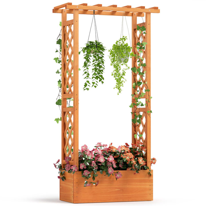31" x 12.5" x 60" Raised Garden Bed with 2-Sided Trellis & Hanging Roof