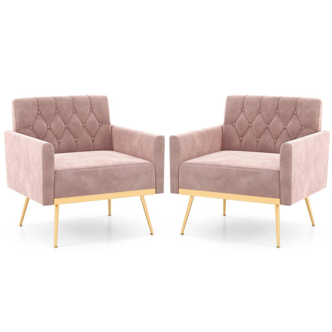 Giantex Modern Velvet Accent Chair Set of 1/2, Mid-Century Upholstered Single Sofa Chair w/Button Tufted Back