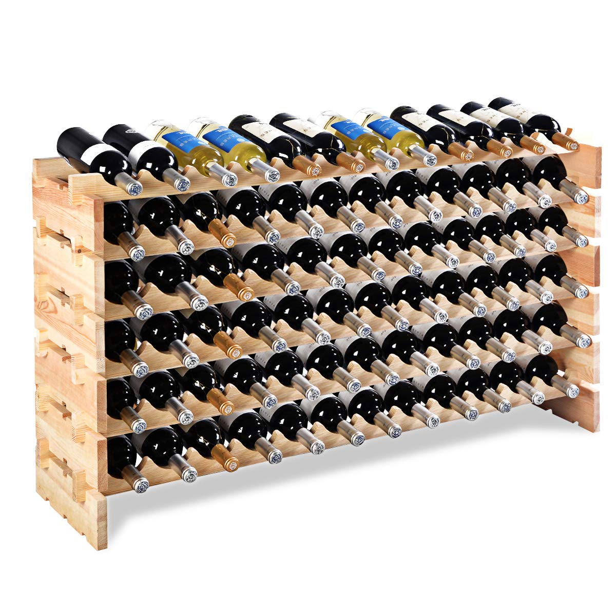 Giantex 72 Bottle Wine Rack Modular Bottle Display Shelves Wood Stackable Storage