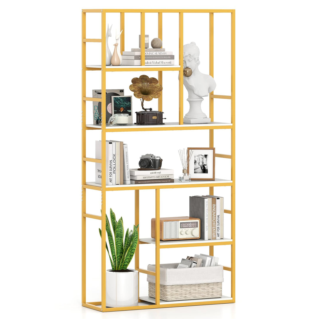Giantex 5-Tier Bookshelf 71" Freestanding Golden Bookcase with Open Storage Shelves