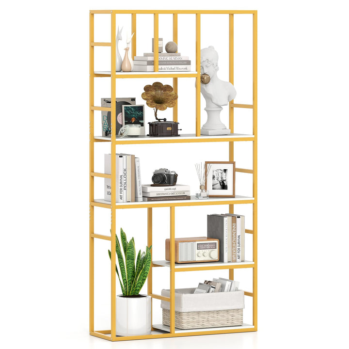 Giantex 5-Tier Bookshelf 71" Freestanding Golden Bookcase with Open Storage Shelves