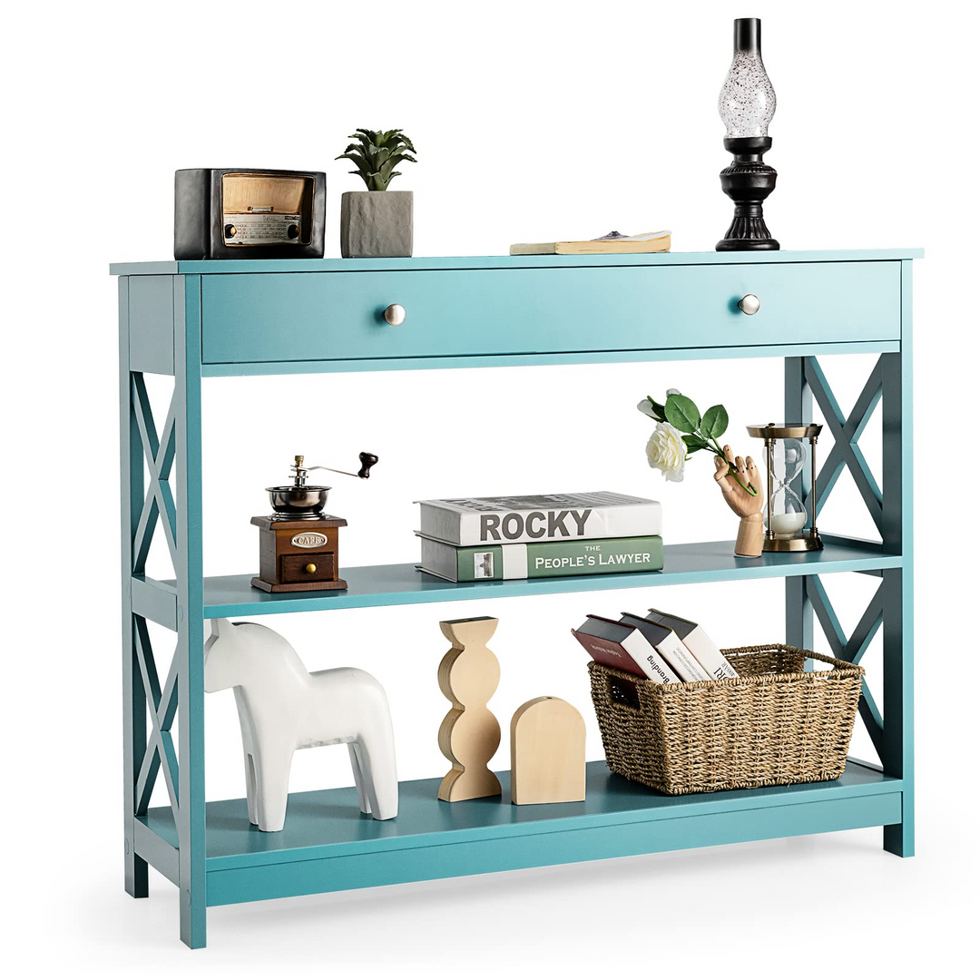 Giantex Console Table 3-Tier W/Drawer and Storage Shelves