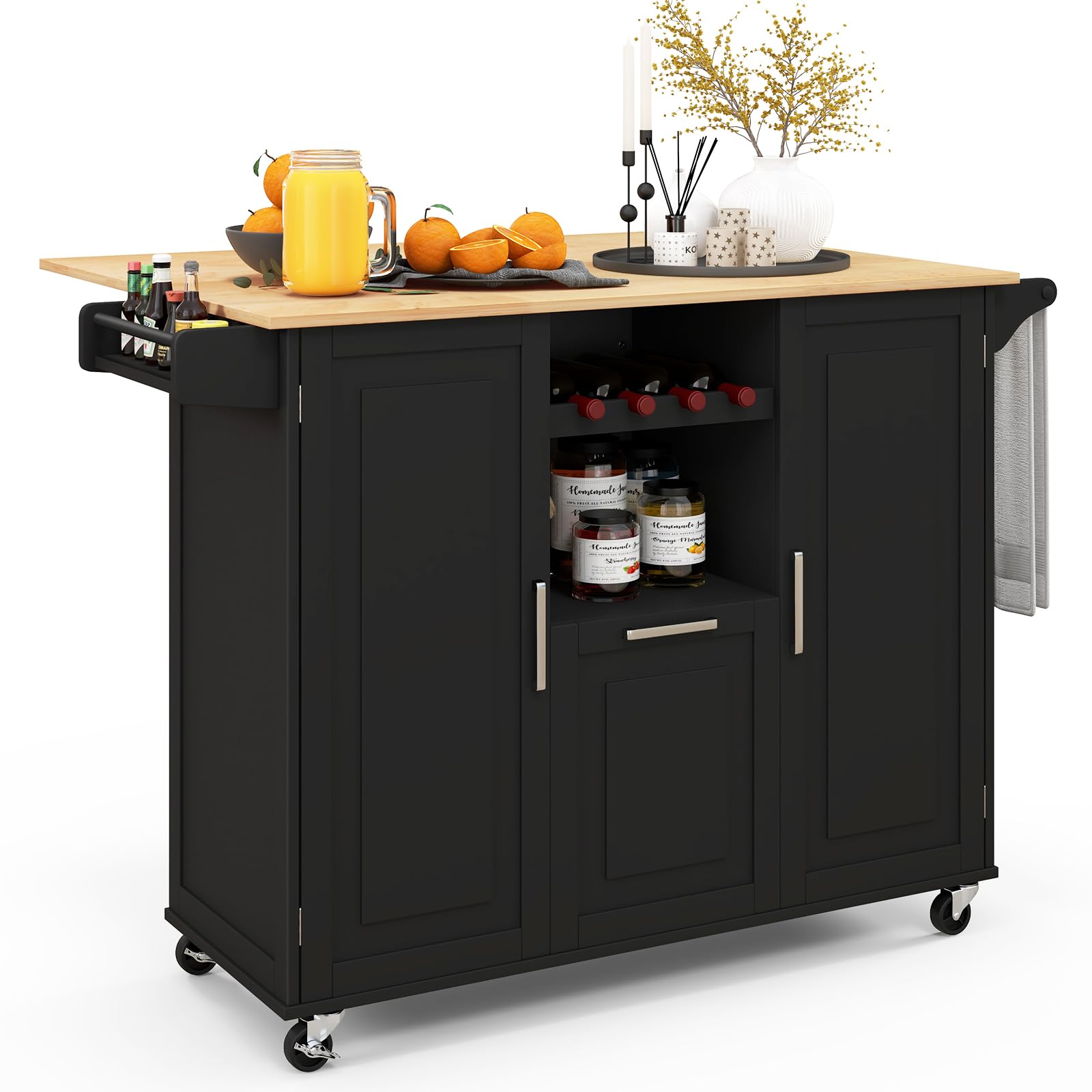 Mobile Kitchen Island, Black - Giantex