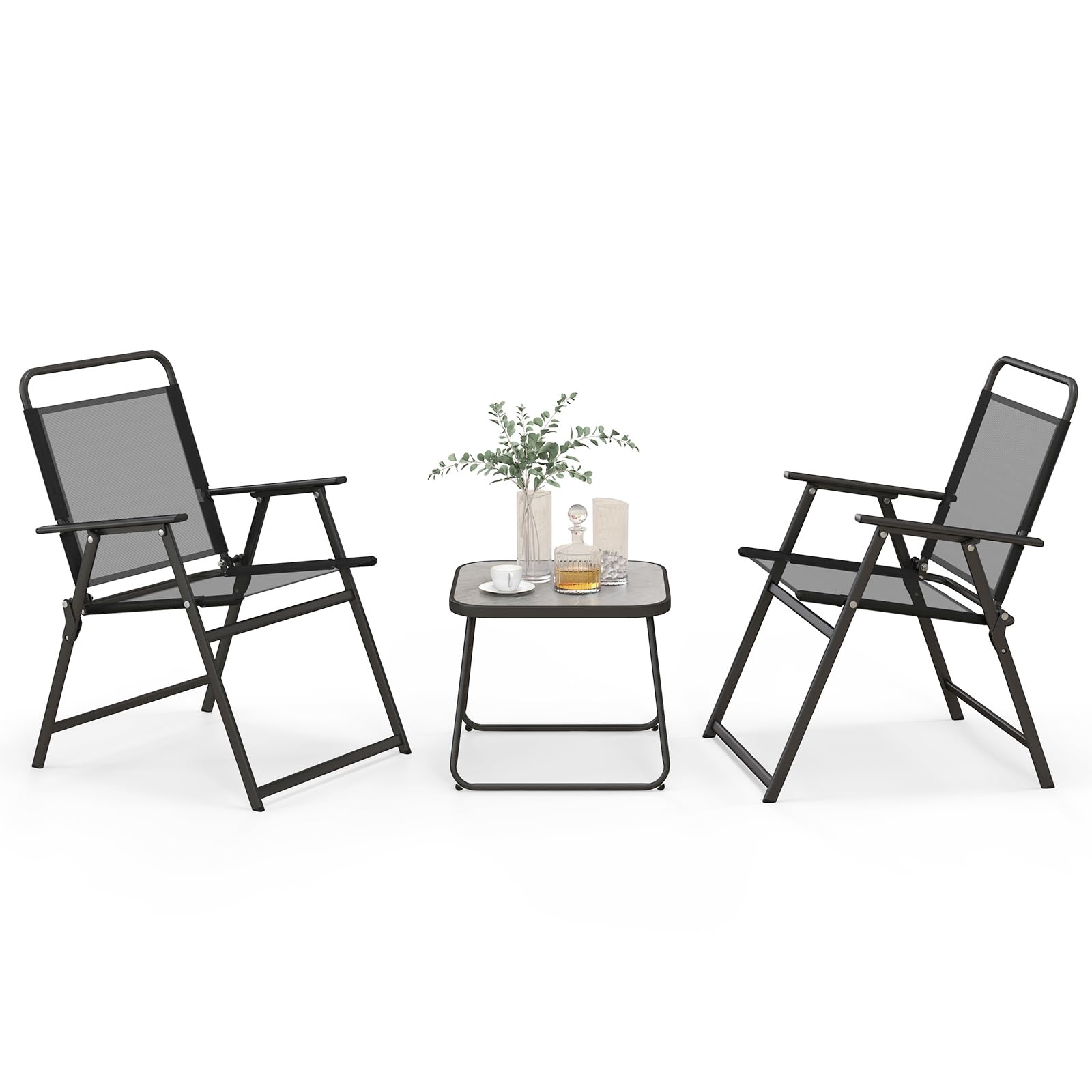 Giantex 3-Piece Patio Bistro Set, Outdoor Folding Chairs & Table Set, Outdoor Conversation Set for Balcony Yard Poolside