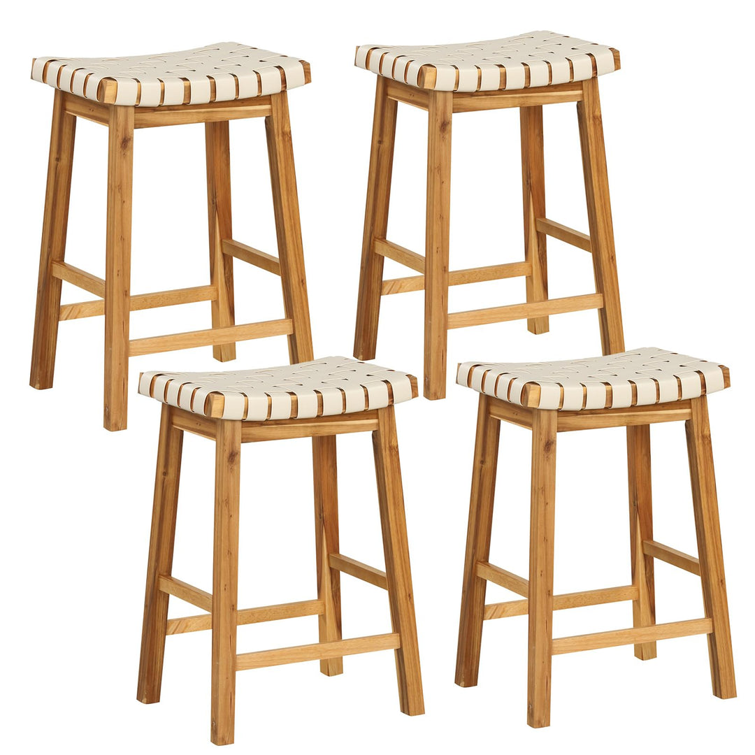 Giantex 25.5/31" Woven Bar Stools Set of 2/4, Faux PU Leather Counter Height Saddle Stools with Woven Curved Seat