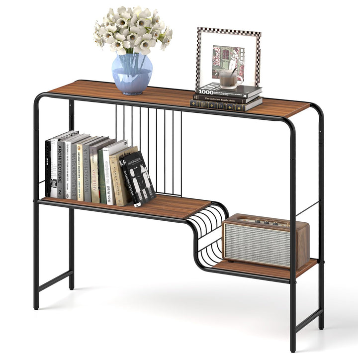 Giantex 2-Tier Console Table, 35.5" Narrow Entryway Table w/Irregular Storage Shelves & Metal Frame